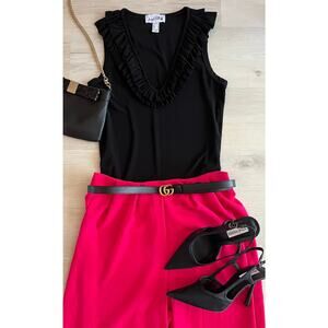 Joseph Ribkoff Black Ruffle V-Neck Sleeveless Blouse Career Chic Top Size 6